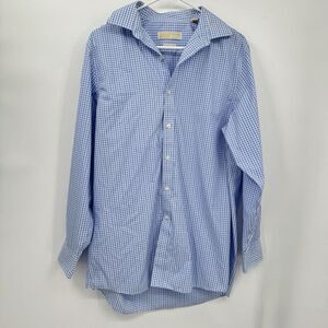 Michael Kors 15.5 32/33 Button Down Mens Blue Gingham Non-Iron‎ Dress Shirt
